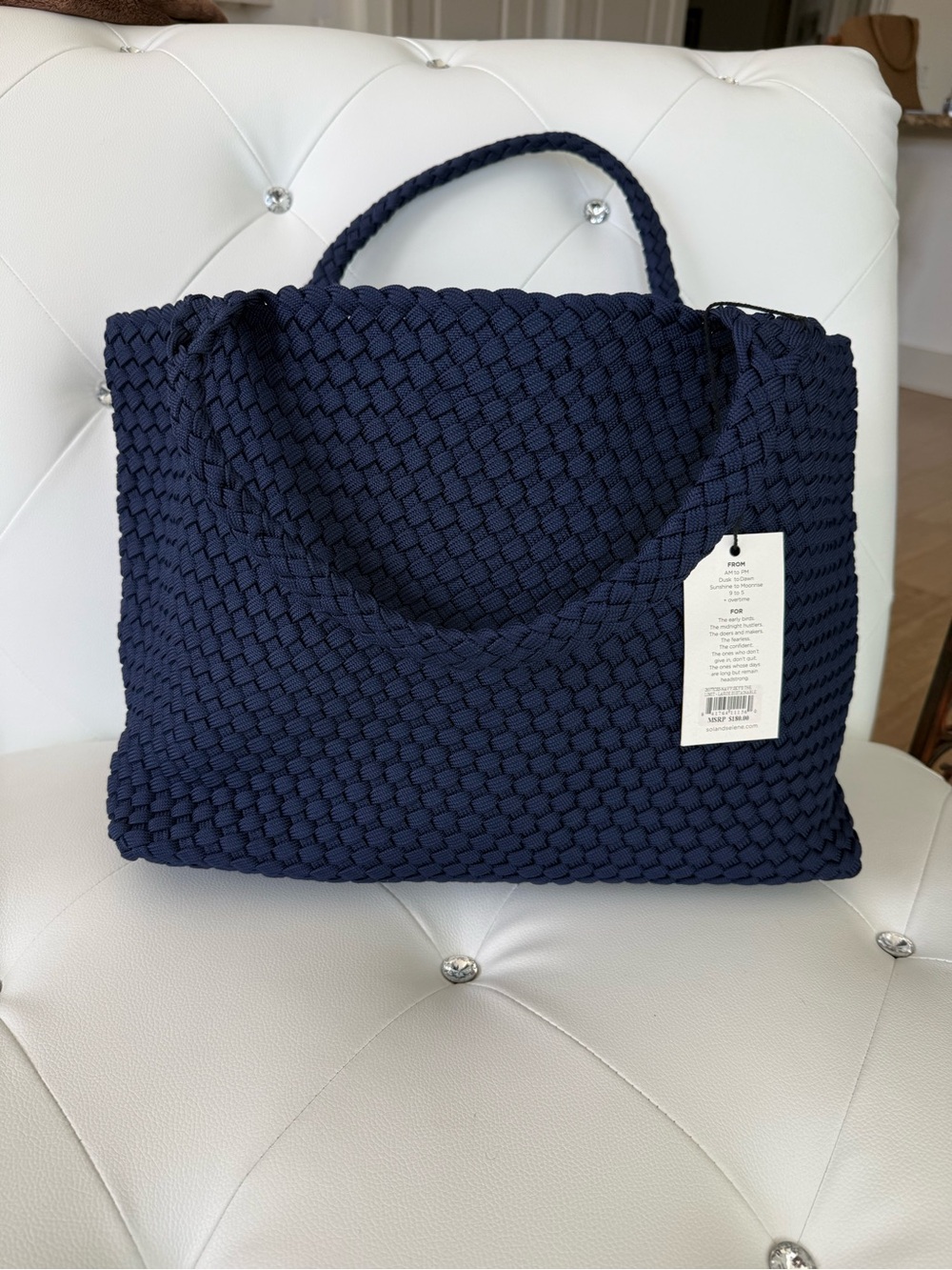 Braided Tote Bag in Navy Blue - Picture 3 of 7